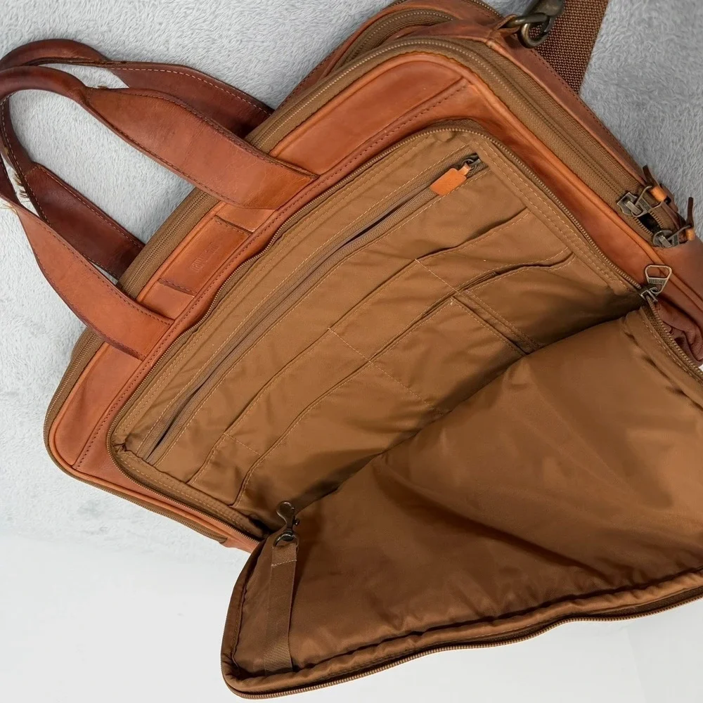 Vintage Hartmann Full Grain Leather Briefcase Laptop Bag Tan Cognac Expandable